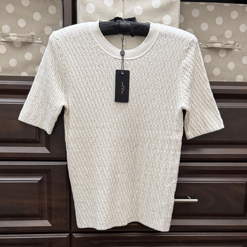 Rag and bone Short Sleeve Textured Knit Top - Ivory